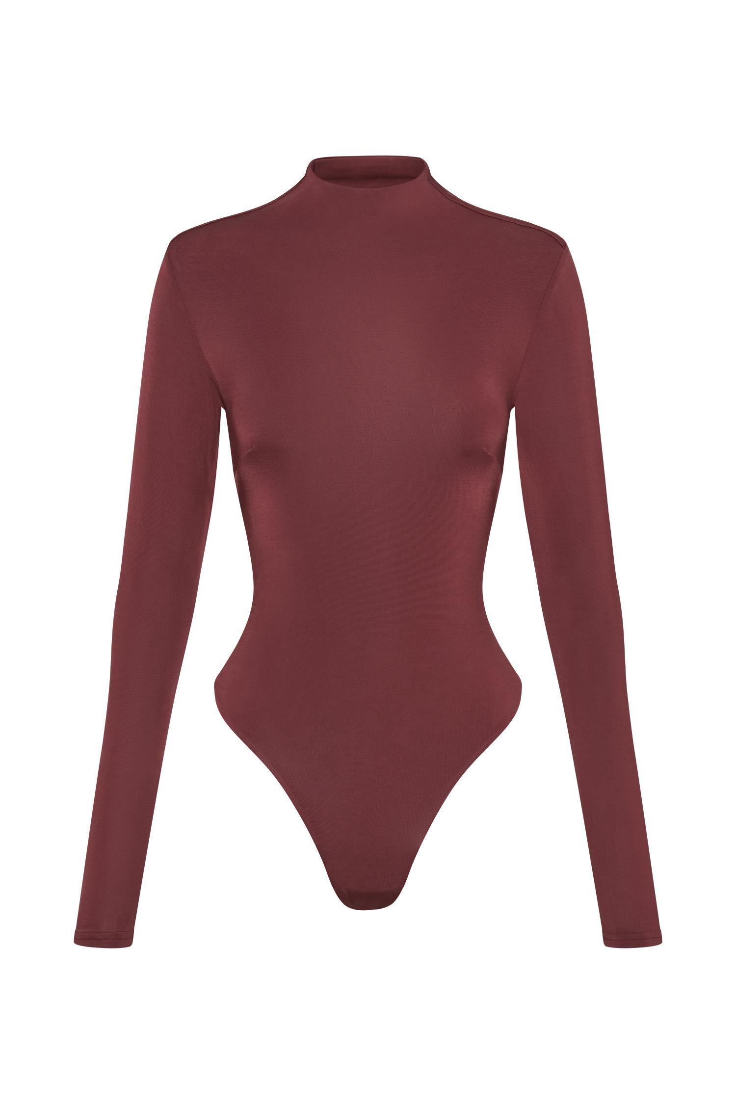 Elani Slinky High Neck Bodysuit - Wine Product Image