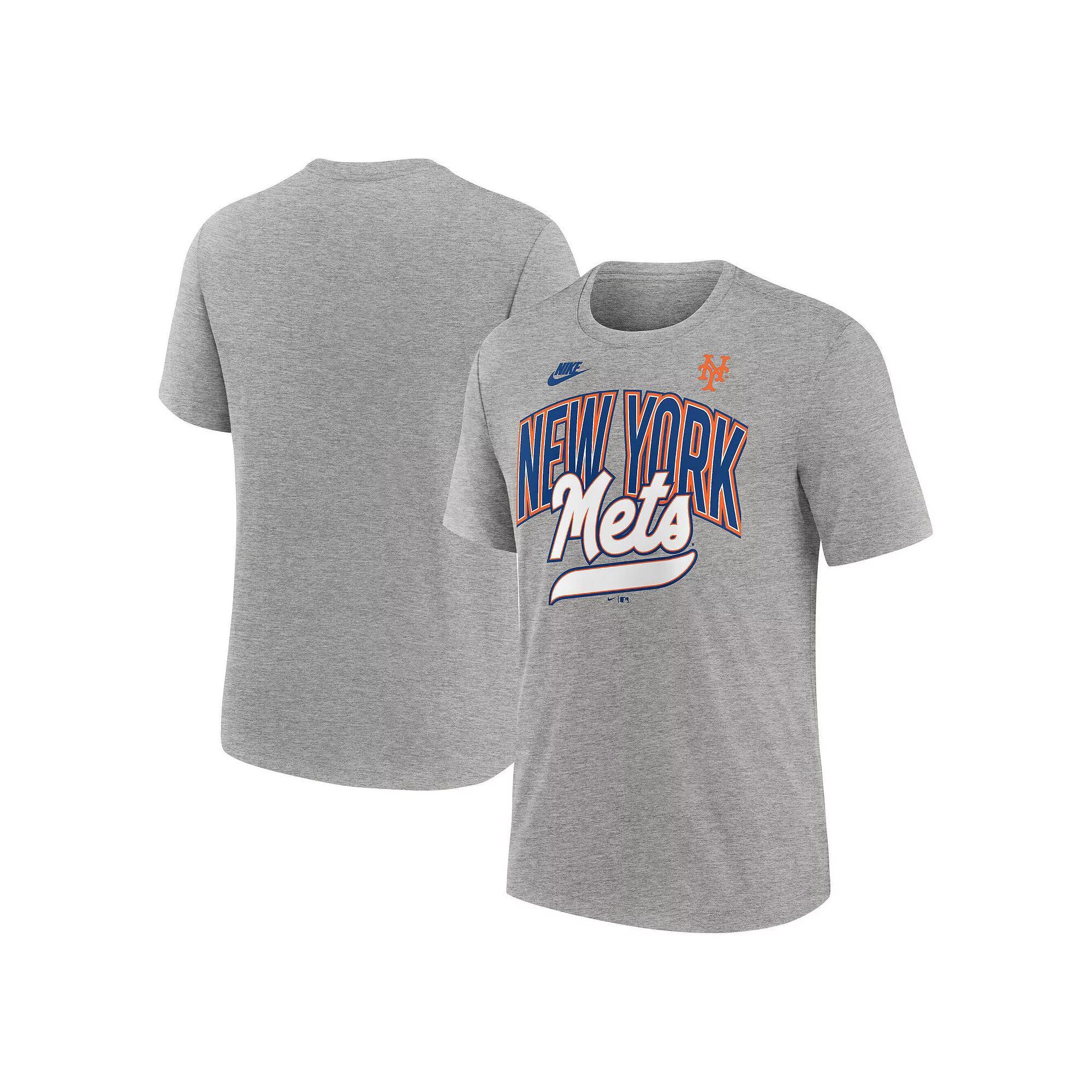 Men's Nike Heather Gray New York Mets Cooperstown Collection Retro Tri-Blend T-Shirt, Size: Small, Grey Product Image