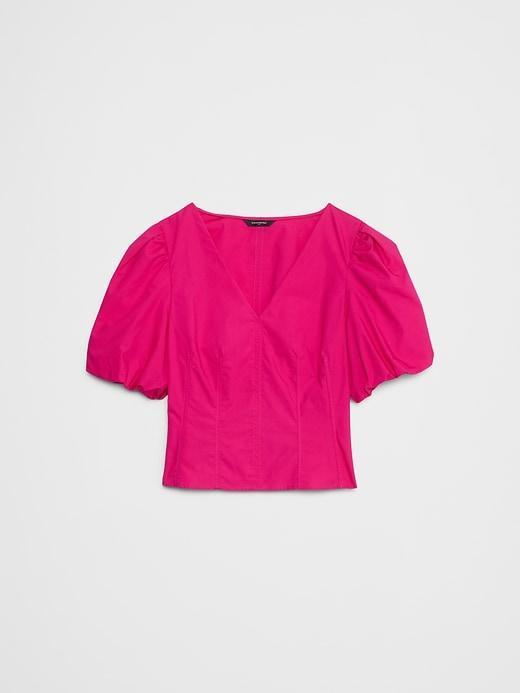 Bubble-Sleeve Seamed Poplin Top Product Image