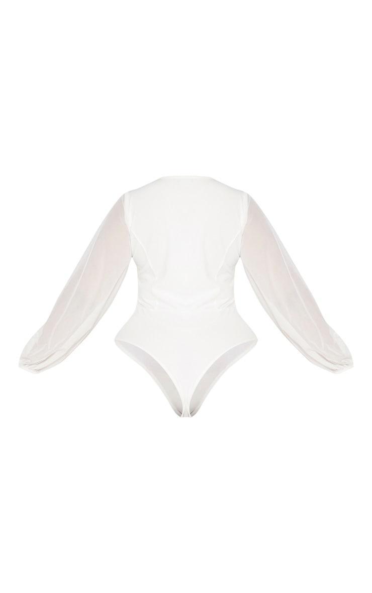 Plus White Eyelet Detail Mesh Sleeve Bodysuit Product Image