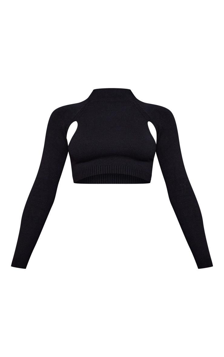  Black Soft Knit Cut Out Crop Sweater Product Image