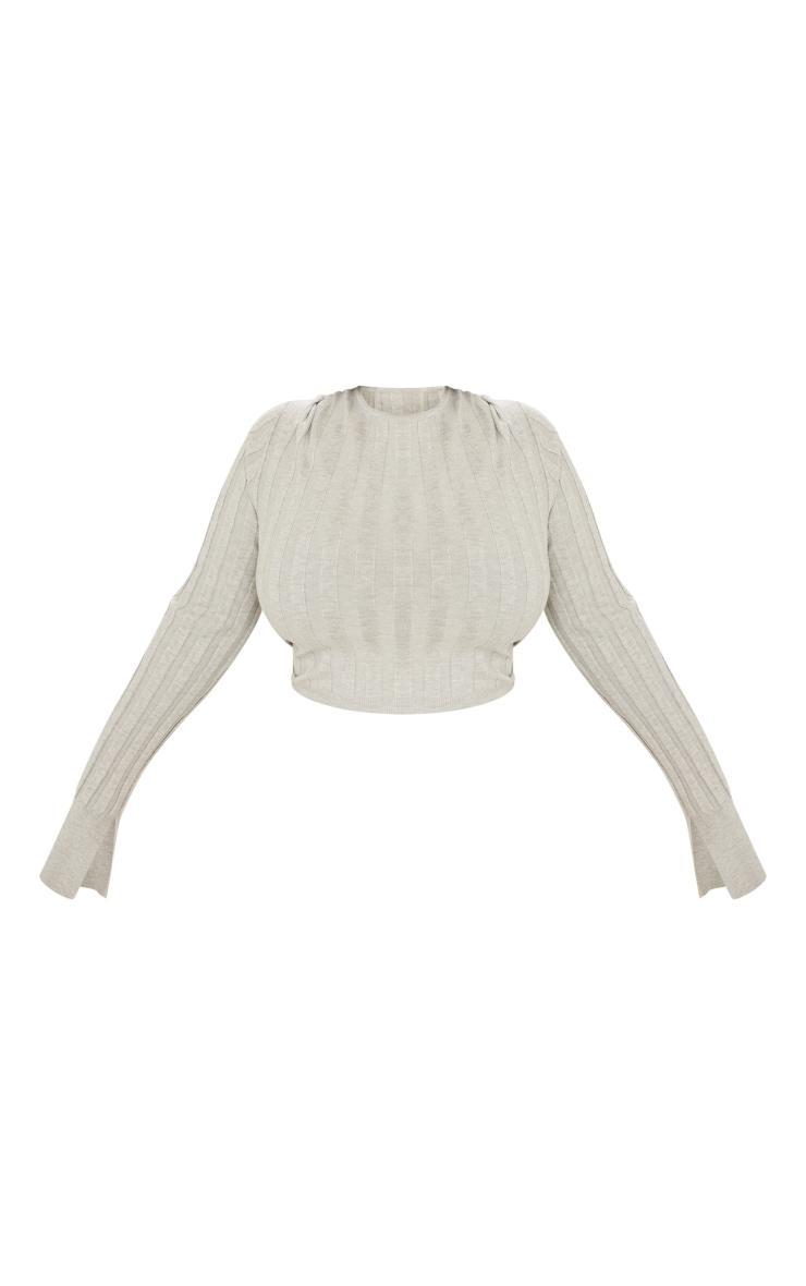 Plus Grey Wide Rib Knit Long Sleeve Top Product Image