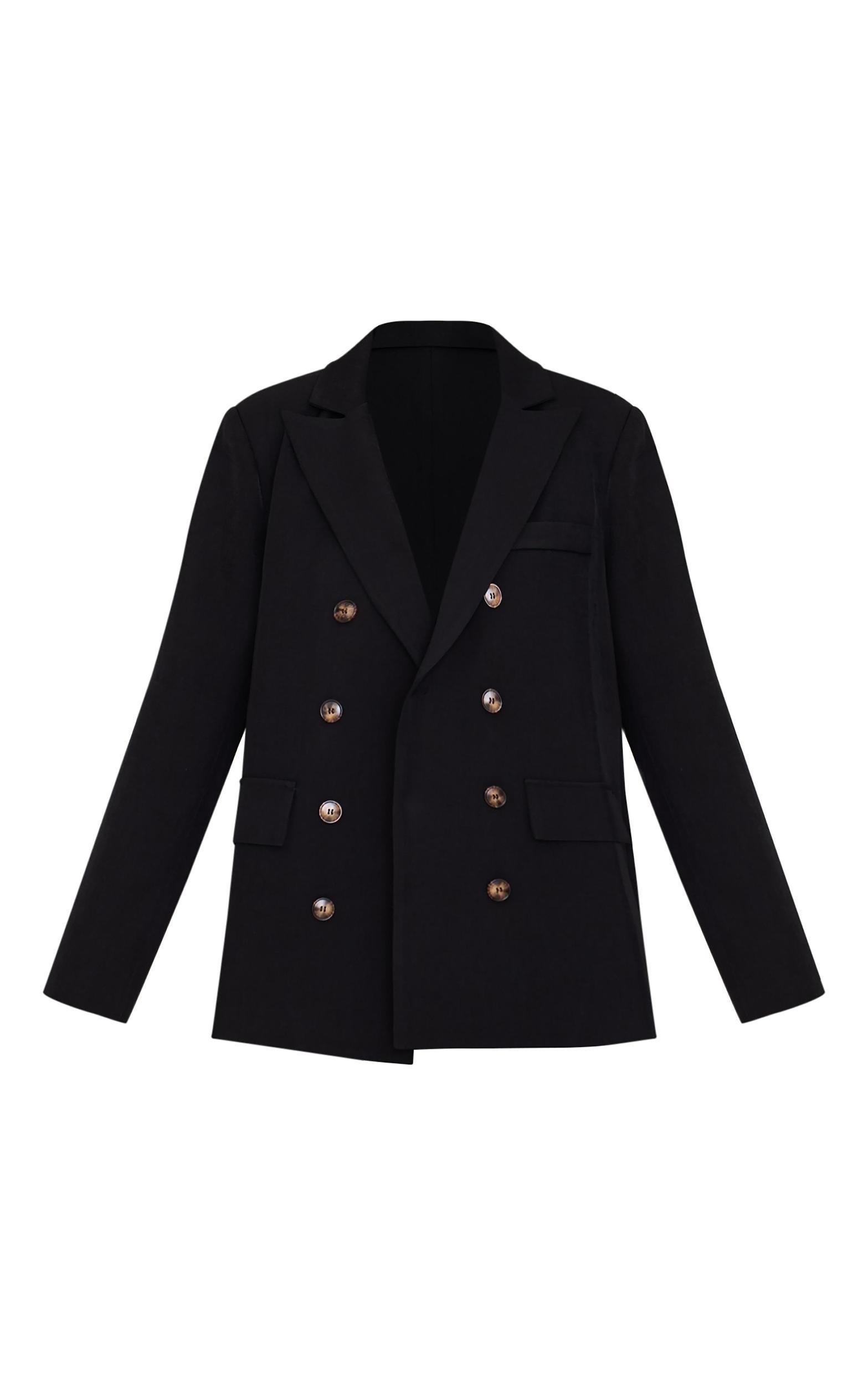 Black Premium Double Breasted Button Detail Blazer Product Image