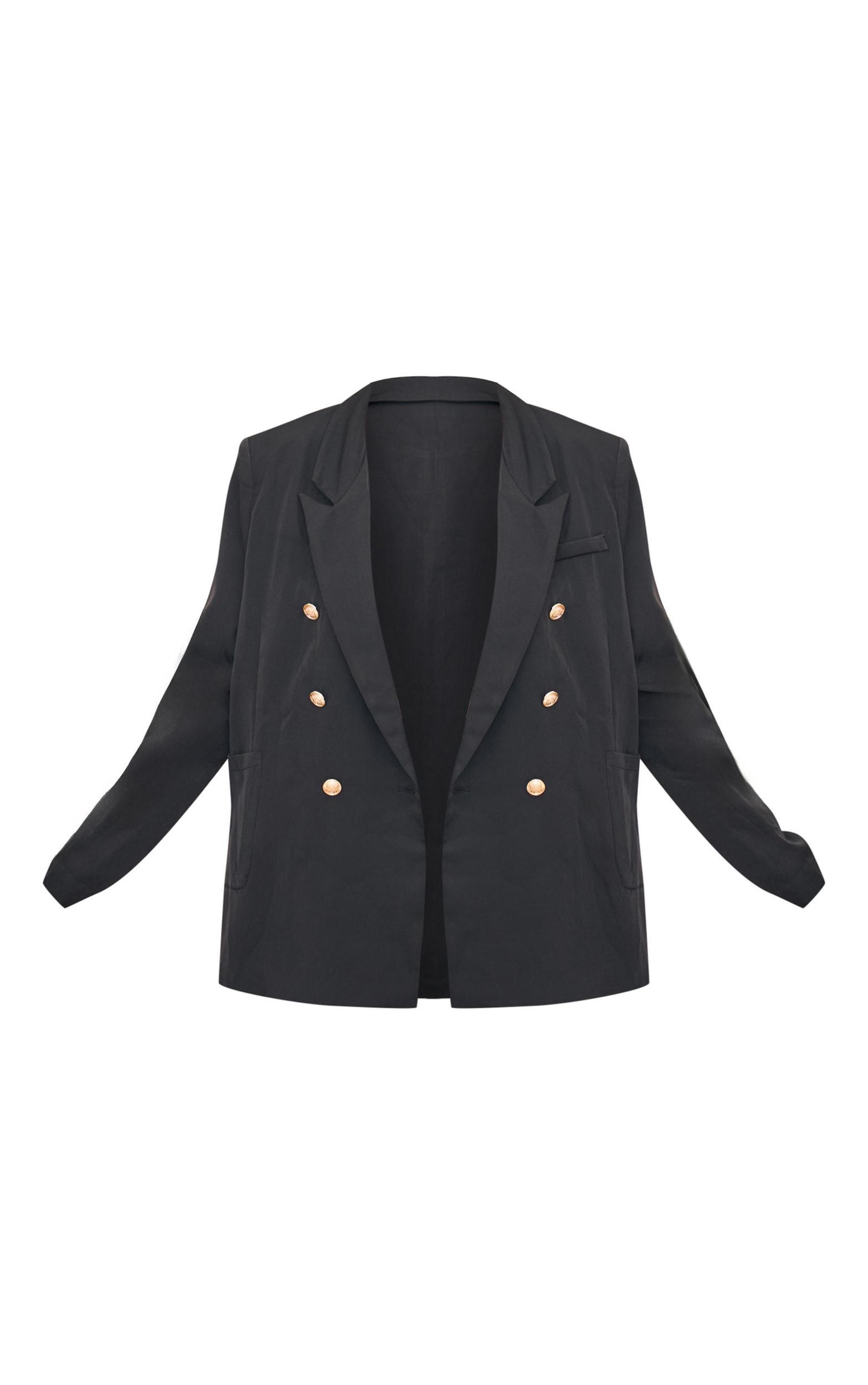Plus Black Military Button Detail Blazer Product Image