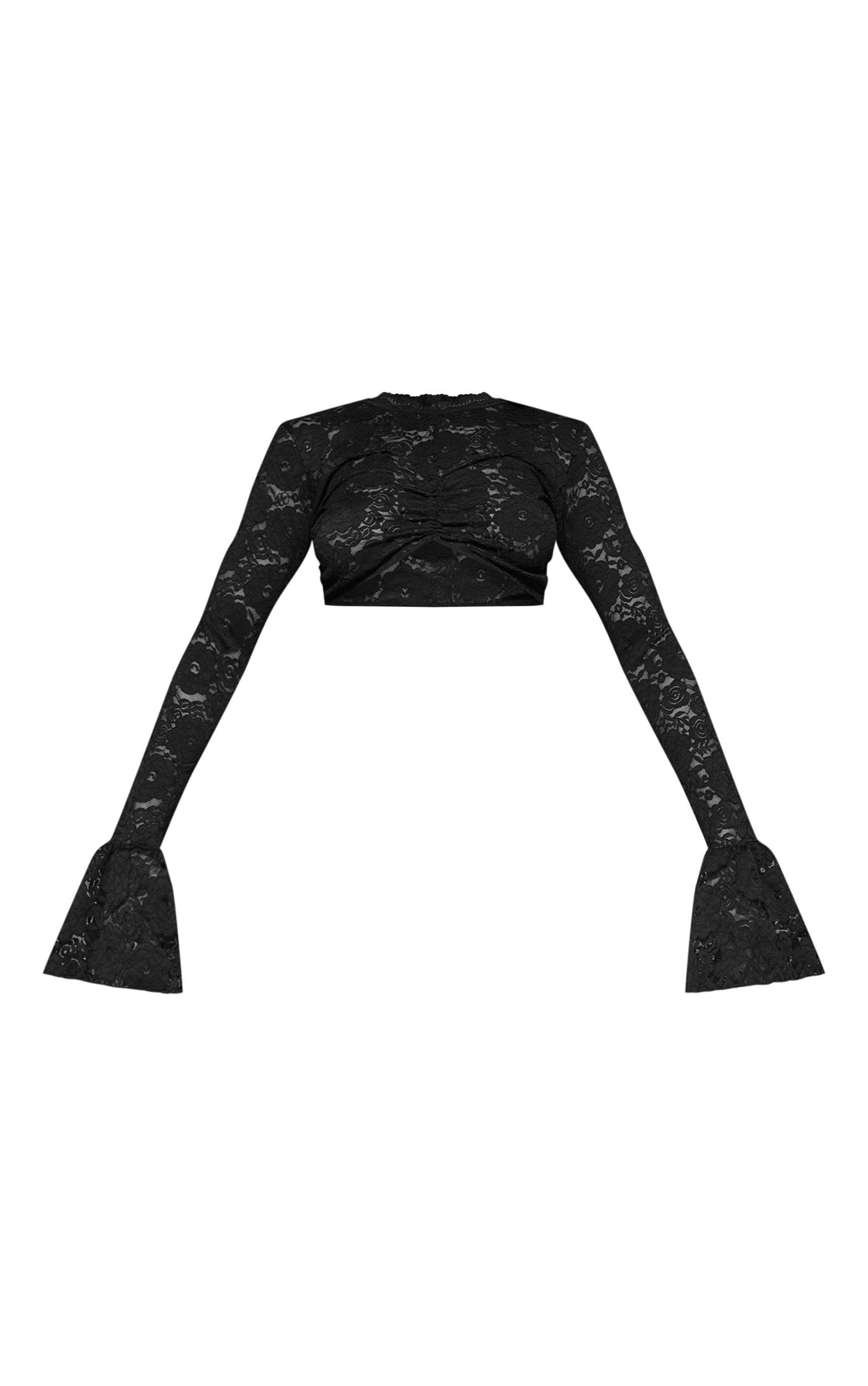 Black Lace Extreme Crop Long Sleeve Top Product Image
