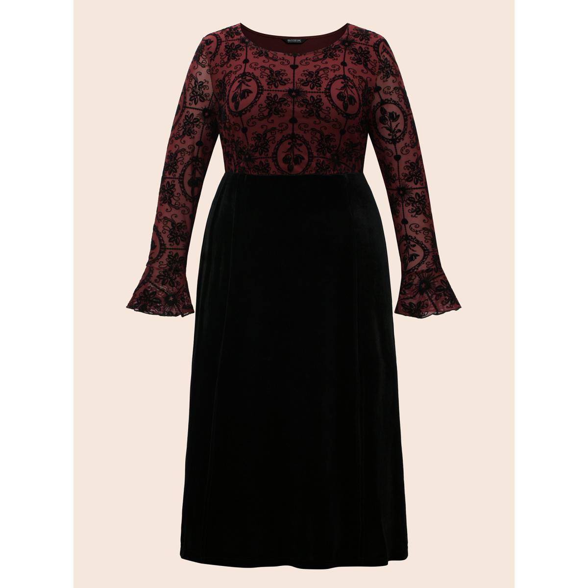 Plus Size Gothic Flocked Mesh Midi Dress Burgundy Women Cocktail Texture Party Curvy Bloomchic 14-16/1X Product Image