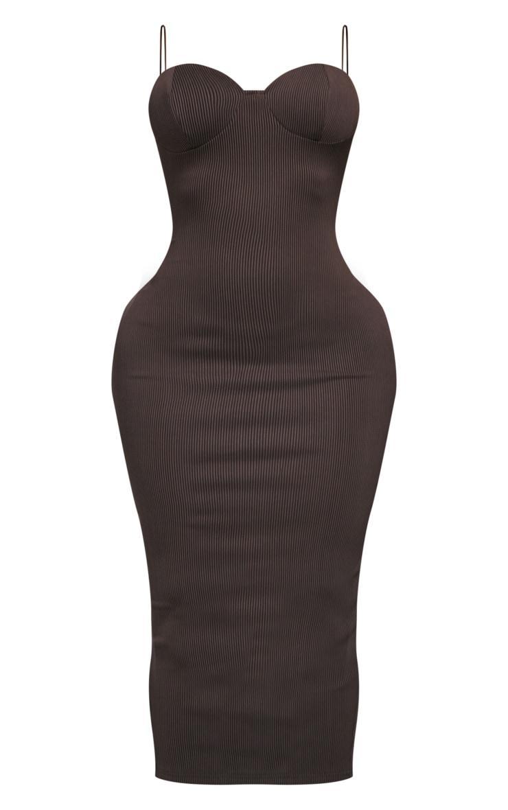 Shape Chocolate Brown Plisse Strappy Cup Detail Midaxi Dress Product Image