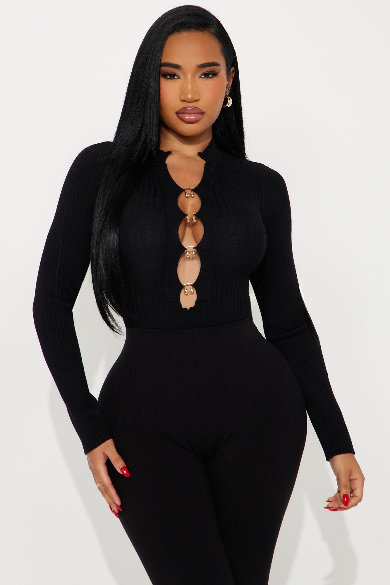 Harmony Ribbed Cut Out Bodysuit - Black Product Image