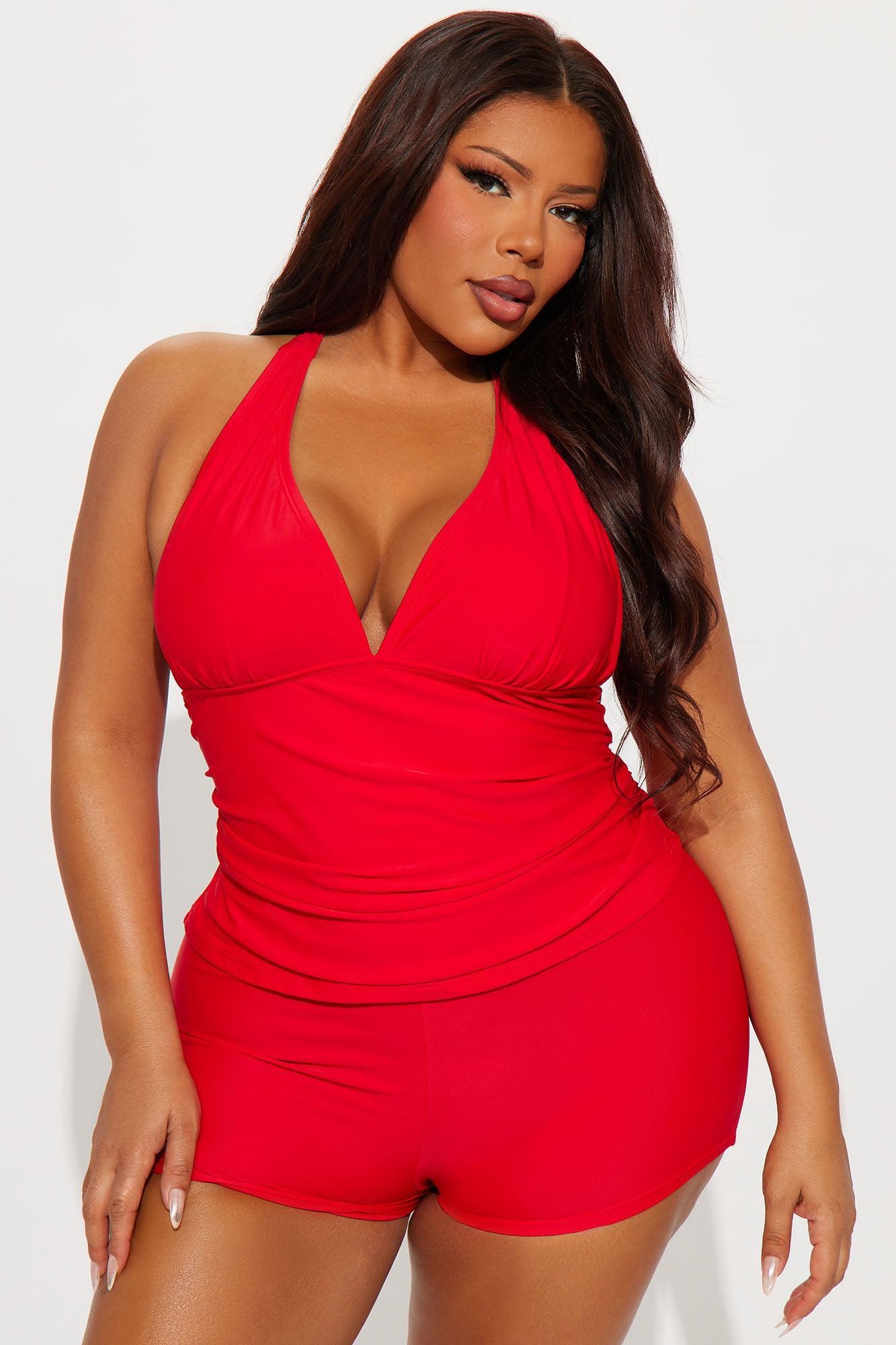 Maggie Ruched Tankini Boyshort 2 Piece Bikini - Red Product Image