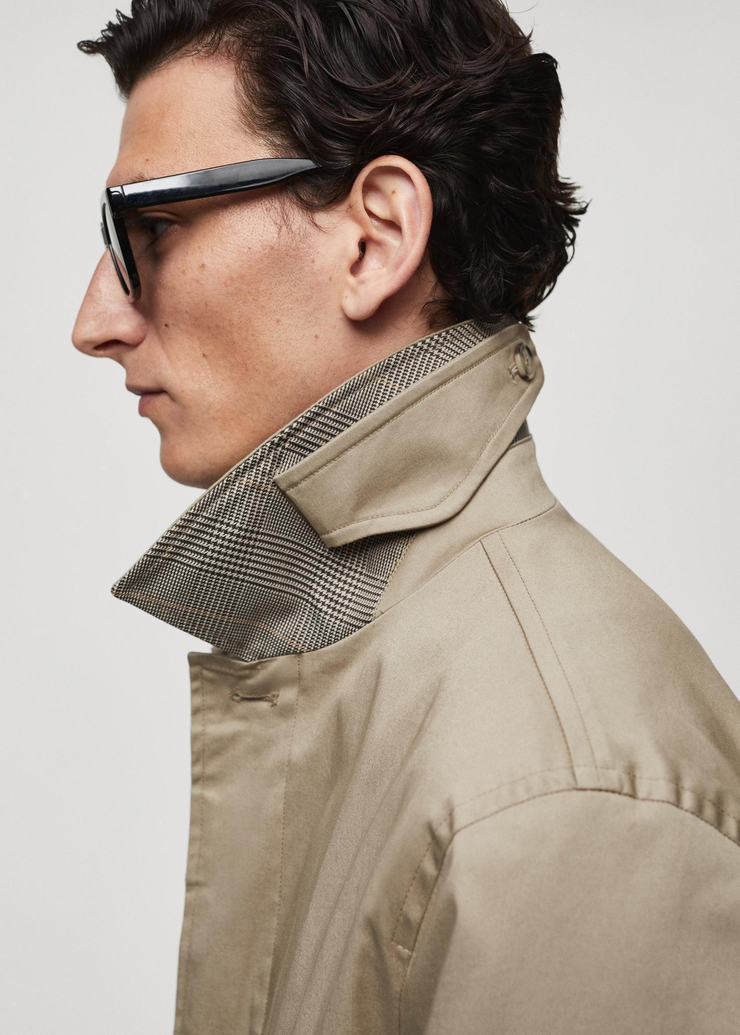 Cotton trench coat with collar detail - Men | MANGO USA Product Image