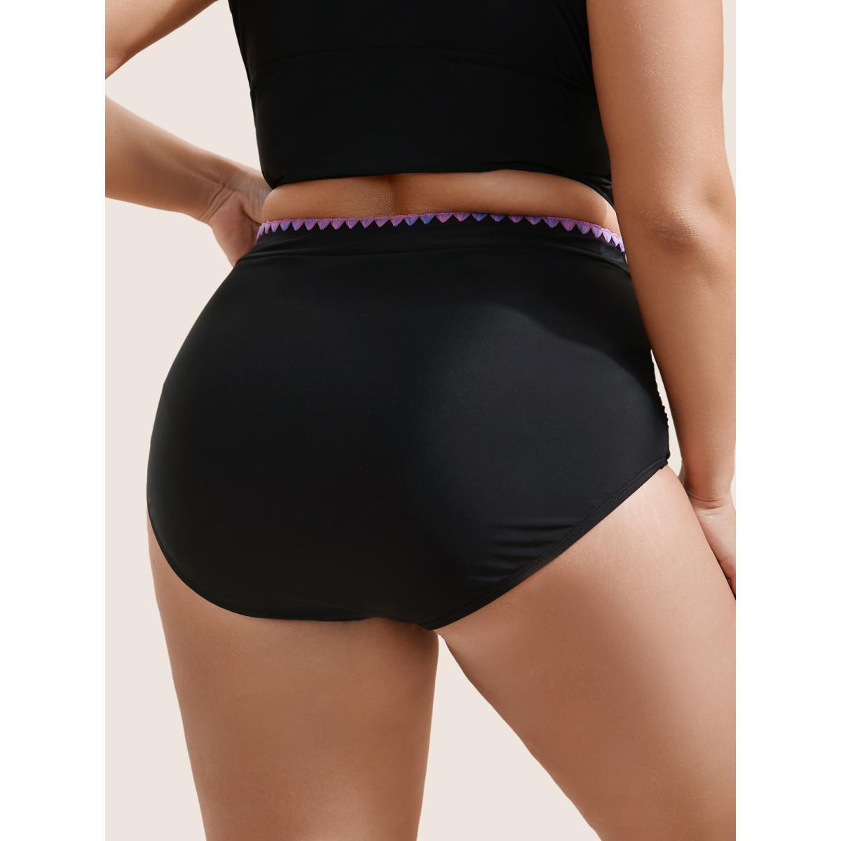 Plus Size Shell Stitch Ruched Skinny Swim Bottom Women's Swimwear Black Beach Embroidered High stretch Skinny High Rise Curve Swim Bottoms BloomChic 10/M Product Image