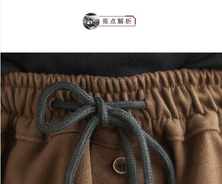 Drawstring Waist Plain Midi A-Line Skirt Product Image