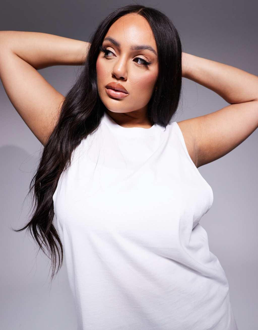 ASOS 4505 Curve Icon drop armholes cotton training tank top with quick dry finish in white Product Image