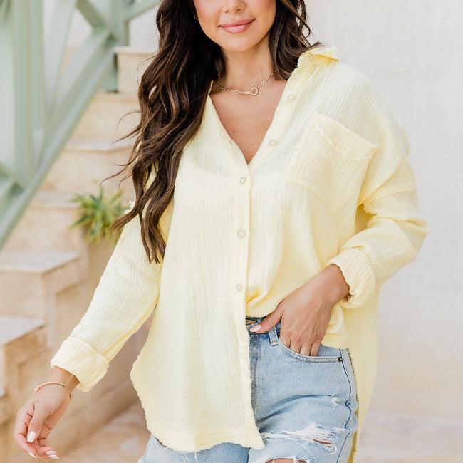 Let Me Adore You Yellow Button Front Gauze Blouse SALE Product Image