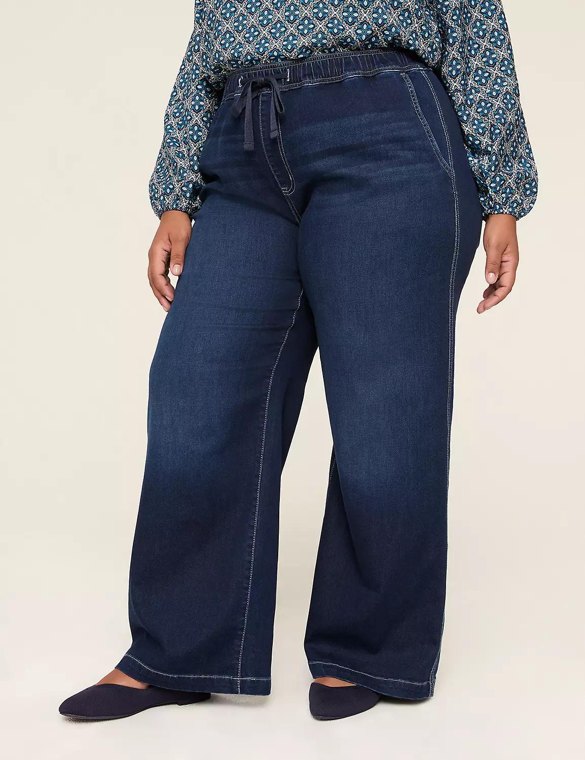 Pull-On Fit High-Rise Wide Leg Palazzo Jean Product Image