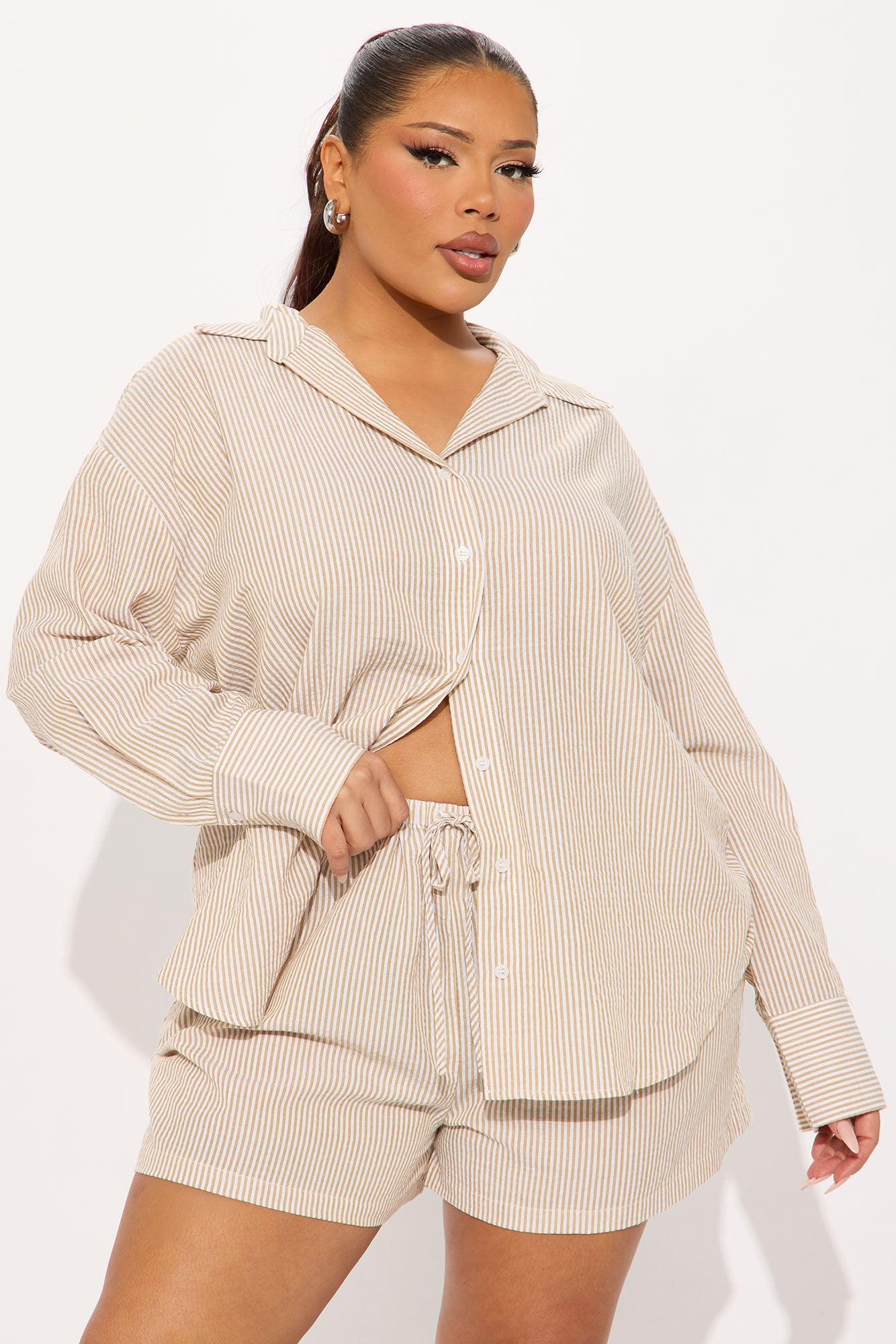 Sara Striped Short Set - Taupe Product Image
