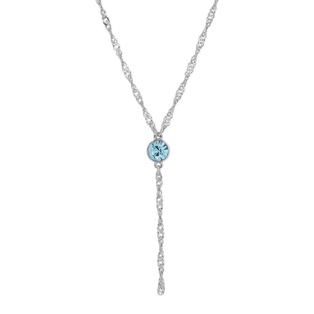 1928 Silver Tone Crystal Chain Y-Necklace, Womens, Blue Product Image