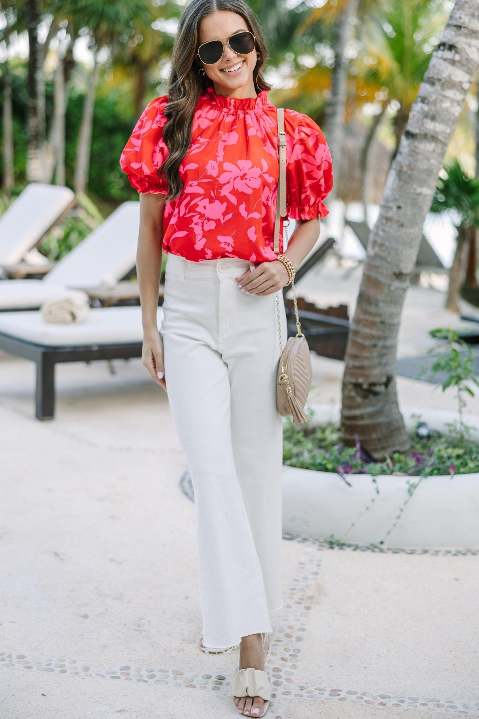 Say You Love Me Red Floral Blouse Female Product Image