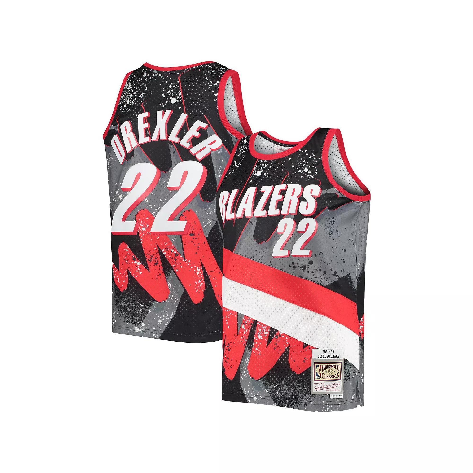 Men's Mitchell & Ness Clyde Drexler Black Portland Trail Blazers Hardwood Classics 1991/92 Hyper Hoops Swingman Jersey, Size: Small Product Image