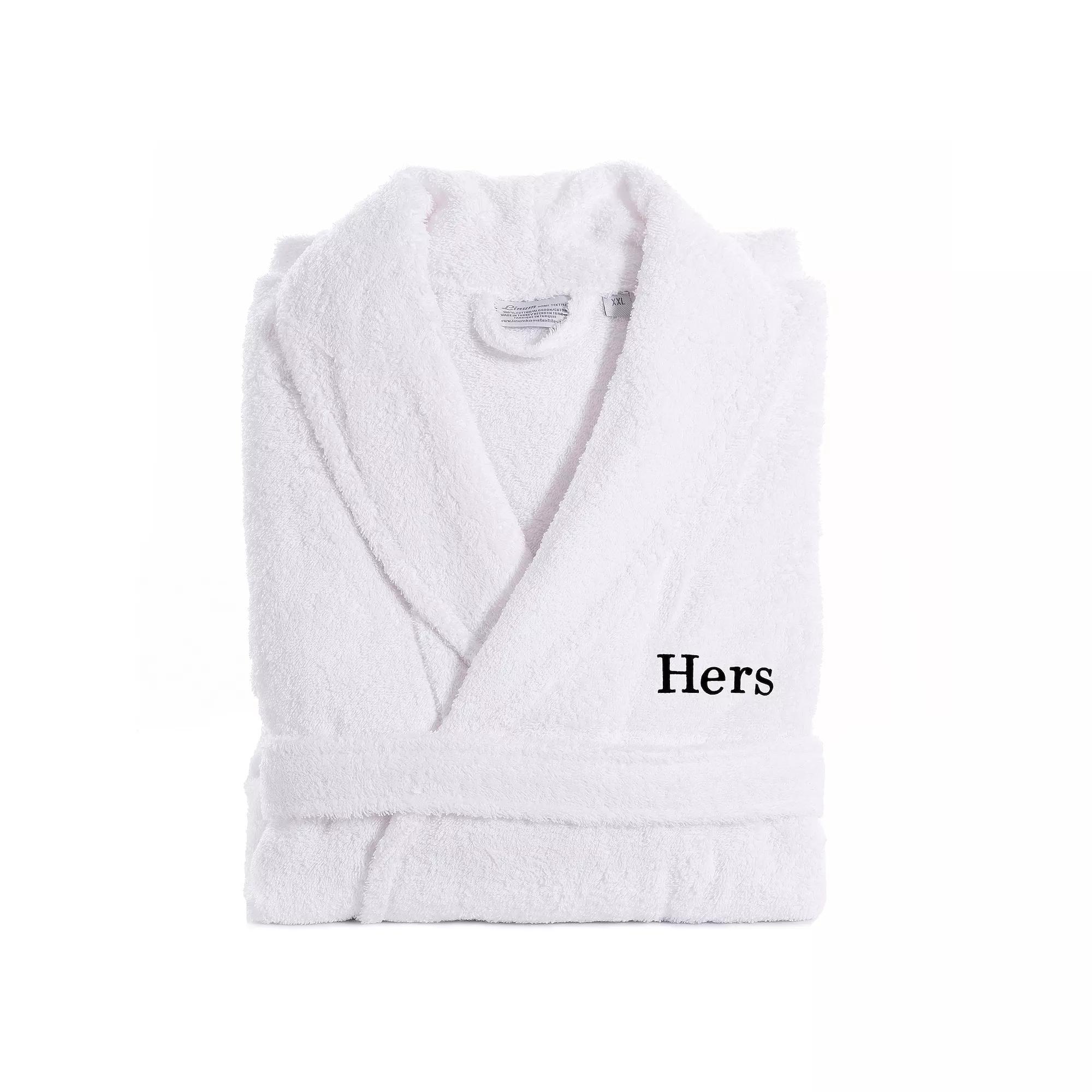Women's Linum Home Textiles Turkish Cotton Embroidered ''Hers'' Terry Bathrobe, Size: Small/Medium, Black Product Image