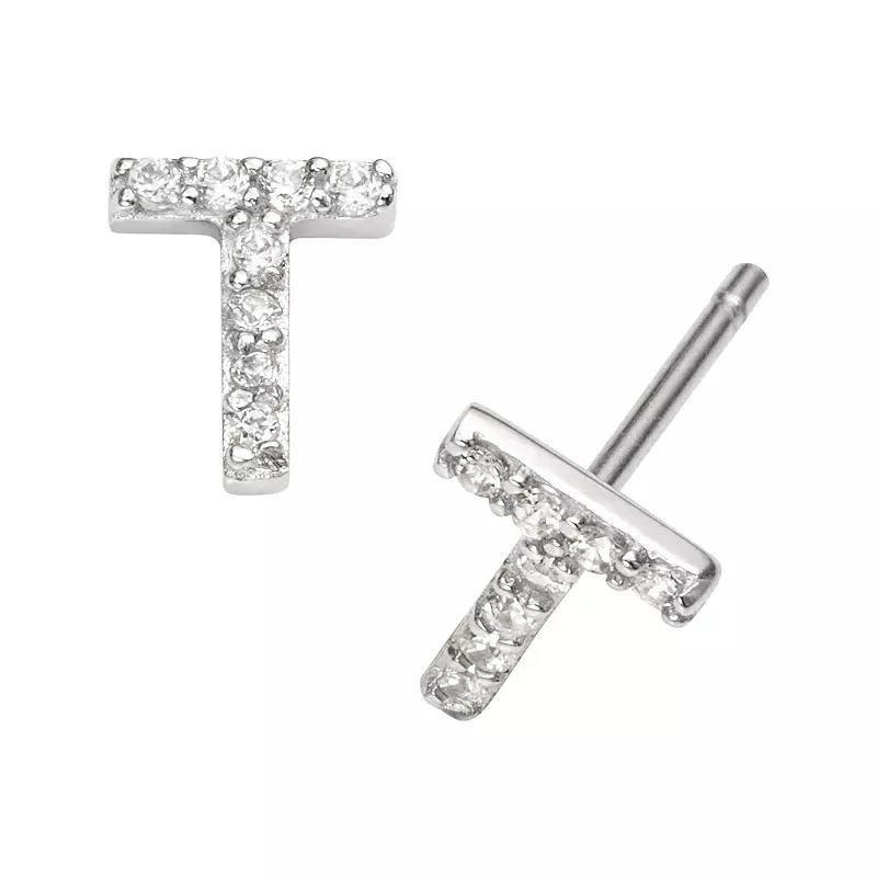 Sophie Miller Sterling Silver Cubic Zirconia Initial Stud Earrings, Womens Product Image