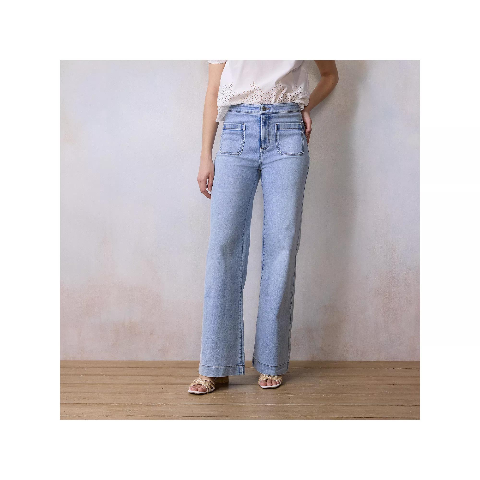 Women's LC Lauren Conrad Super High Rise Wide Leg Denim Trousers, Size: 10, Superlight Blue Product Image