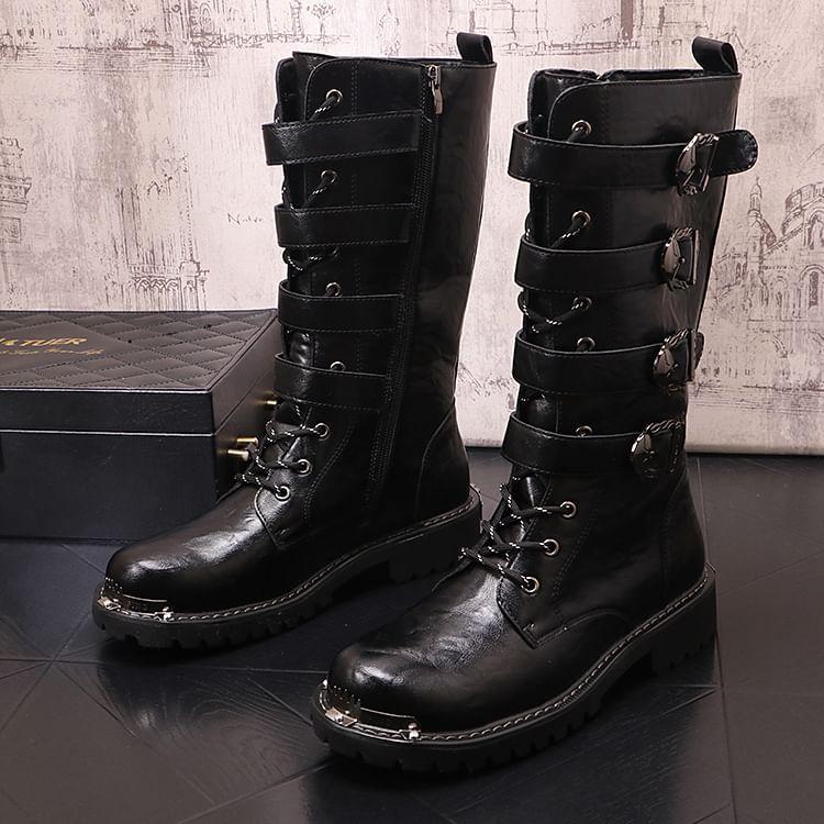 Lace-Up Buckled Tall Boots Product Image