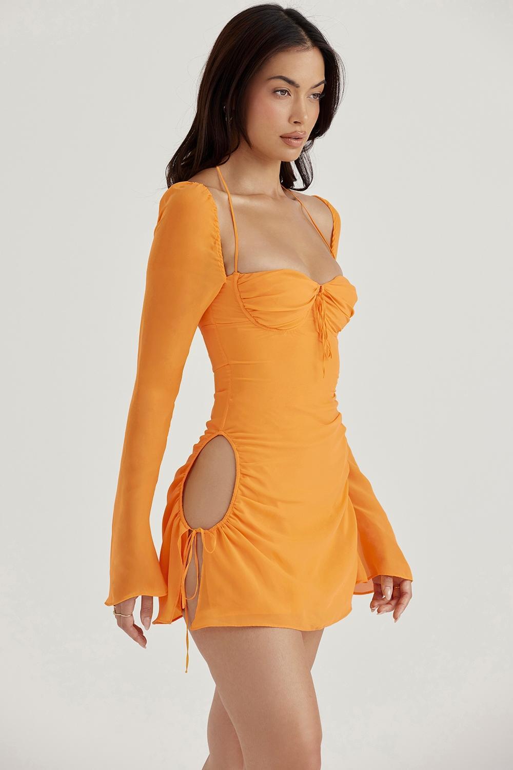 Baby  tangerine chiffon halter mini dress Product Image