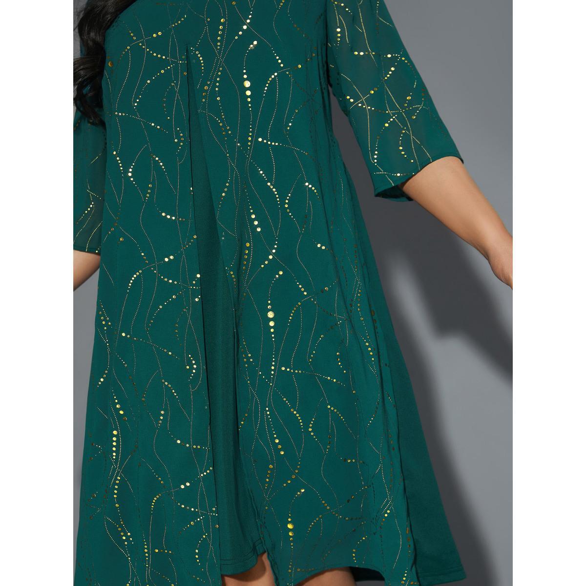 Plus Size Glitter 2-In-1 Layered Dress DarkGreen Women Cocktail Overlapping Party Curvy Bloomchic 10/M Product Image