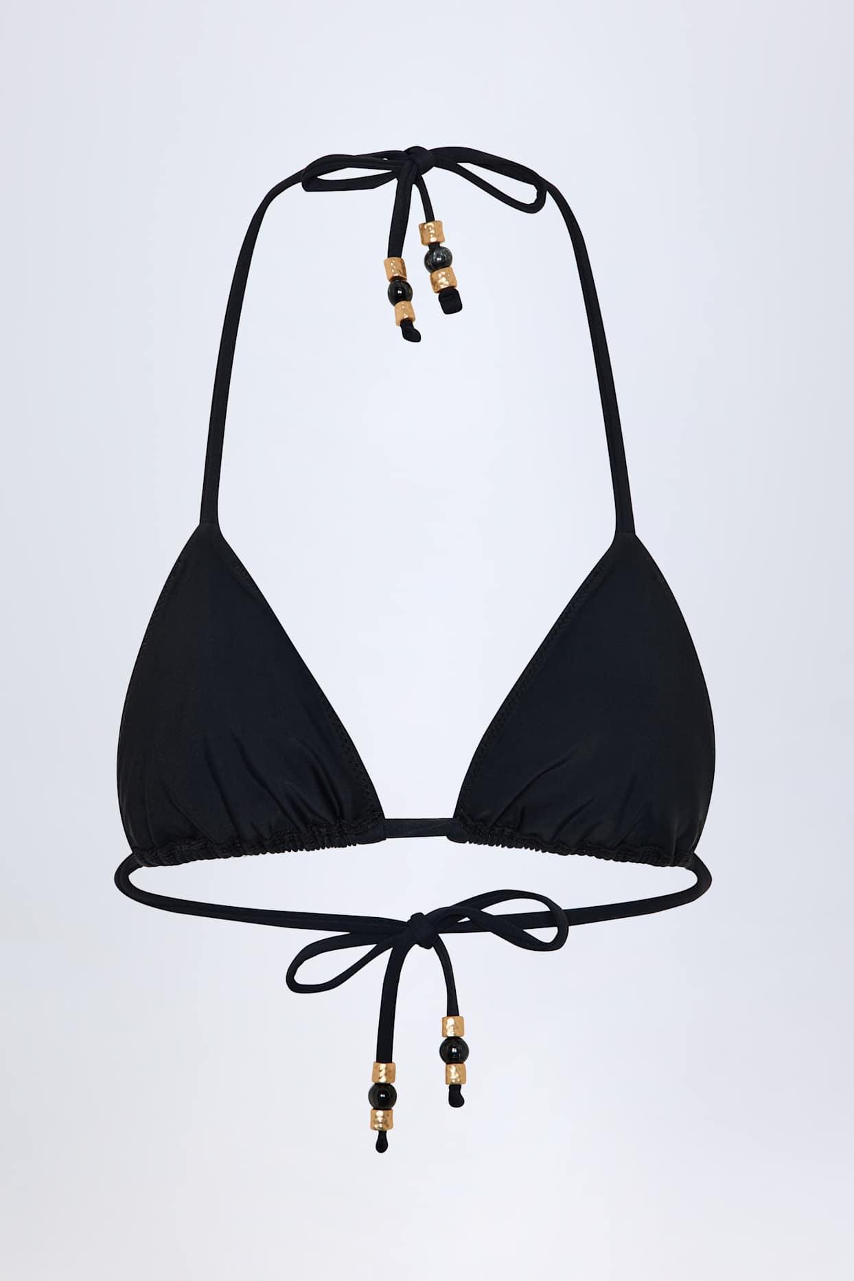 Bead-Detail Triangle Bikini Top in Black Leopard Hotfix Product Image