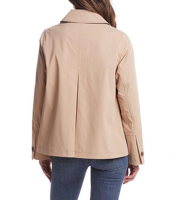 Gallery Ladies Solid Stand Collar Long Sleeves Water Resistant Button Front Short Rain Jacket Product Image