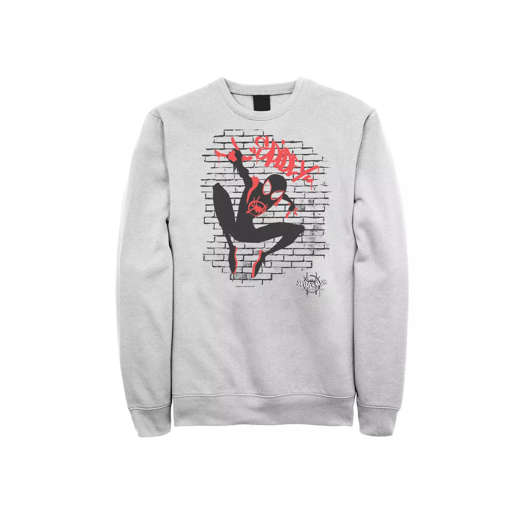 Men's Marvel Spiderverse Spider-Man Graffiti Graphic Fleece Pullover, Size: Medium, White Product Image