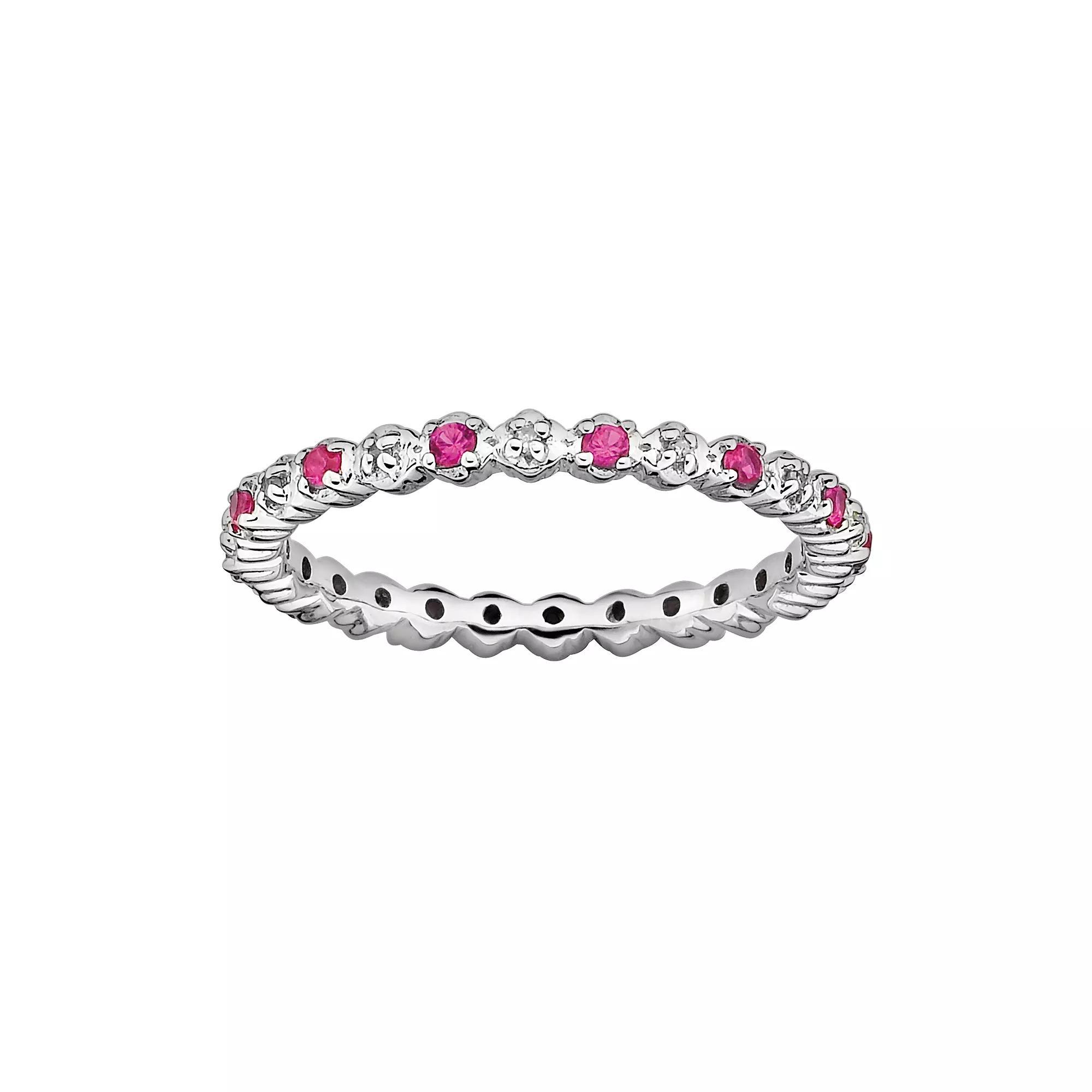Stacks & Stones Sterling Silver Lab-Created Ruby & Diamond Accent Stack Ring, Women's, Size: 5, Red Product Image