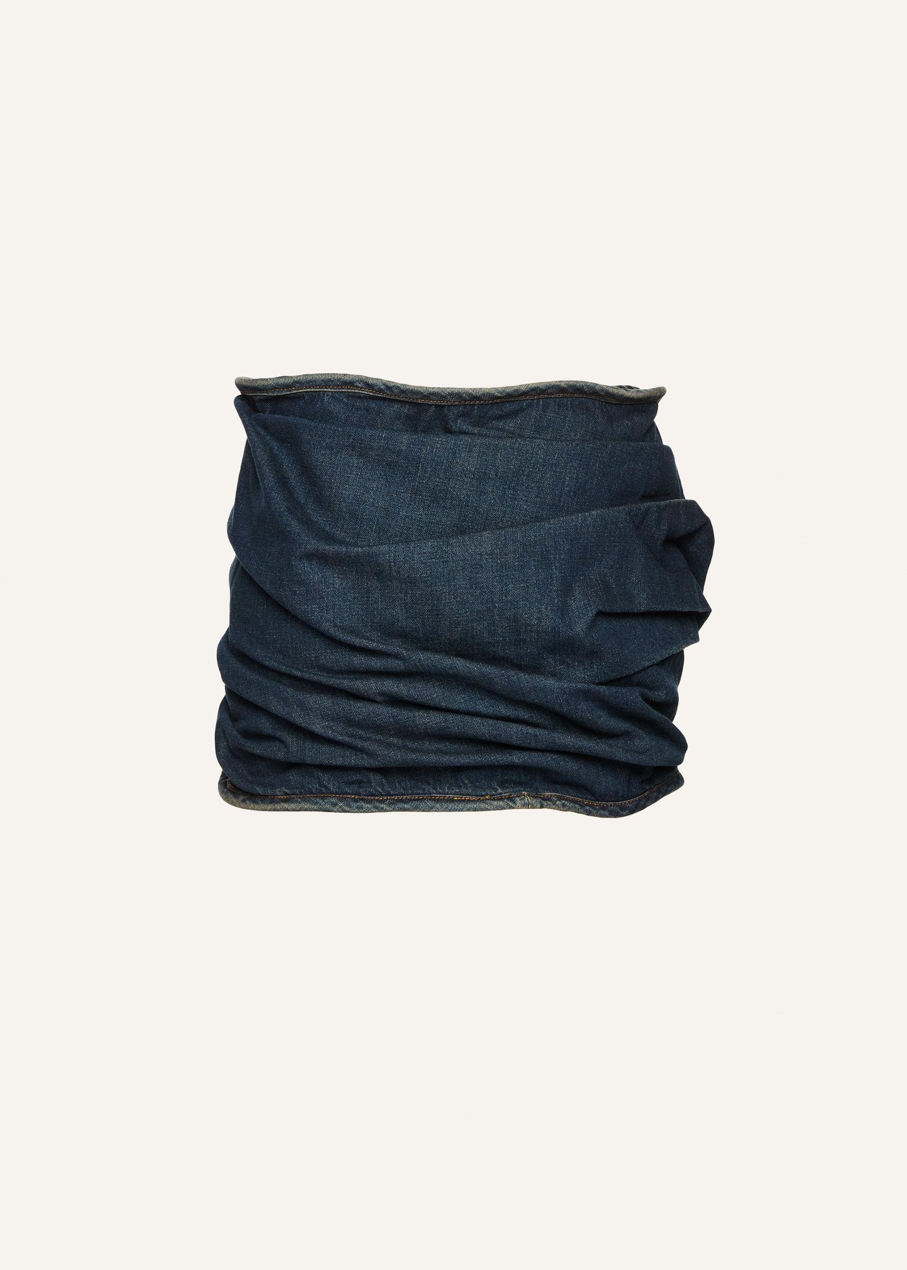 Floral appliqué denim mini skirt in dark vintage blue Product Image