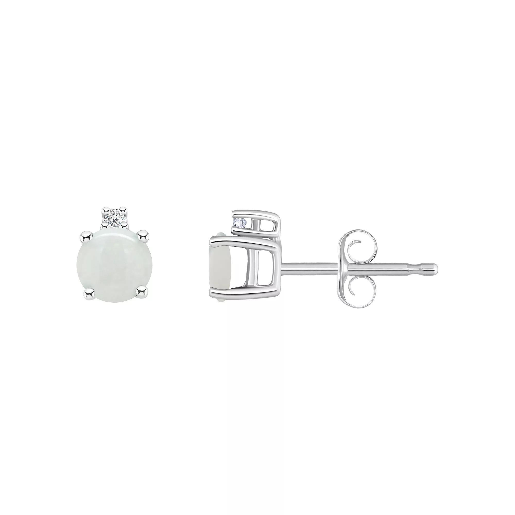 14k Gold 4 mm Round Birthstone & 1/10 Carat T.W. Diamond Stud Earrings, Women's, White Topaz Apr Product Image