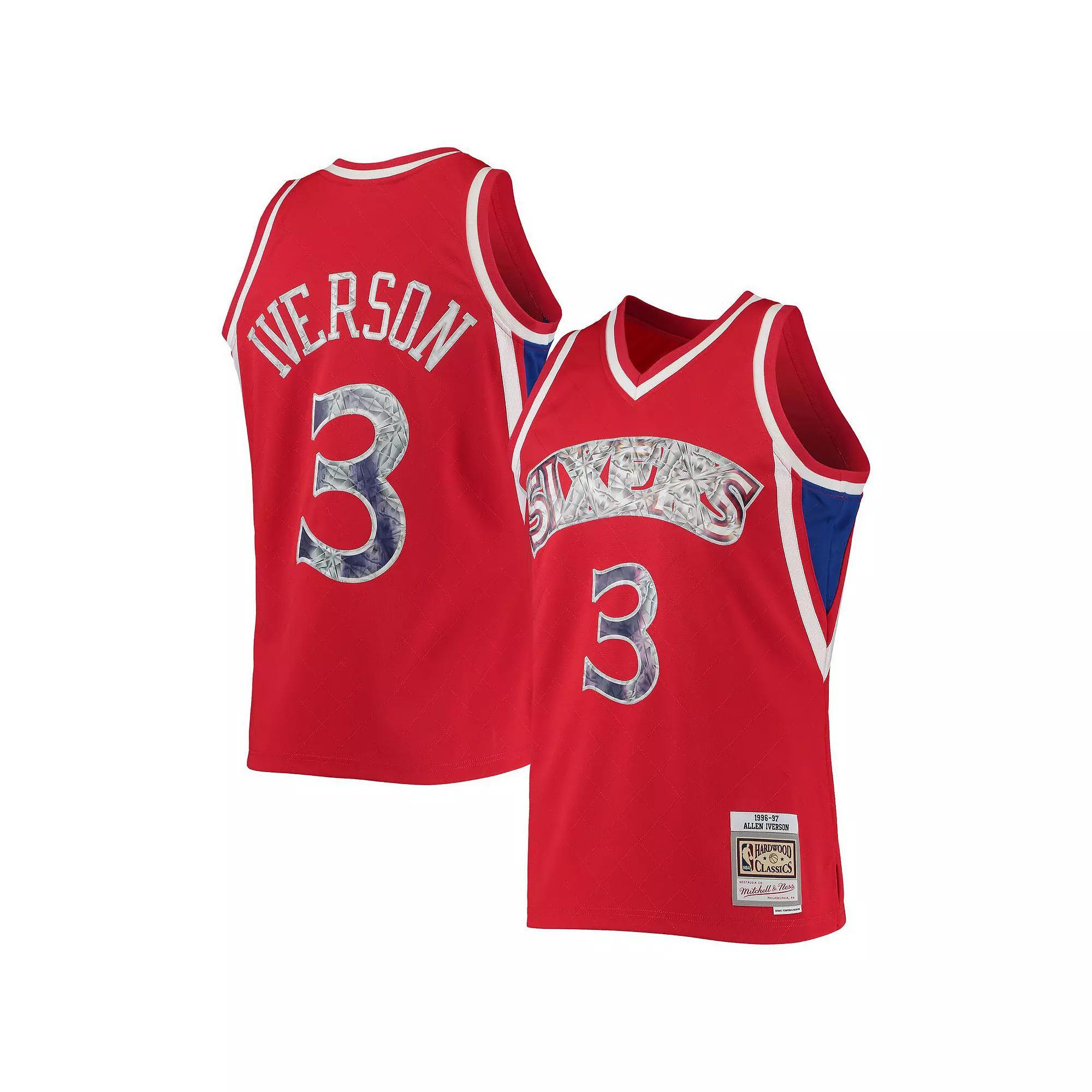 Men's Mitchell & Ness Allen Iverson Red Philadelphia 76ers 1996-97 Hardwood Classics 75th Anniversary Diamond Swingman Jersey, Size: Large, 76r Red Product Image