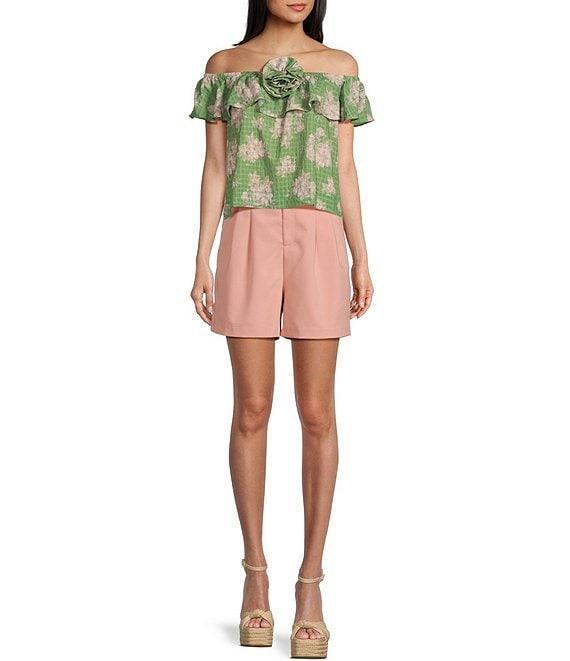 Sadie & Sage Rainy Days Floral Woven Textured Off-The-Shoulder Crop Top Product Image