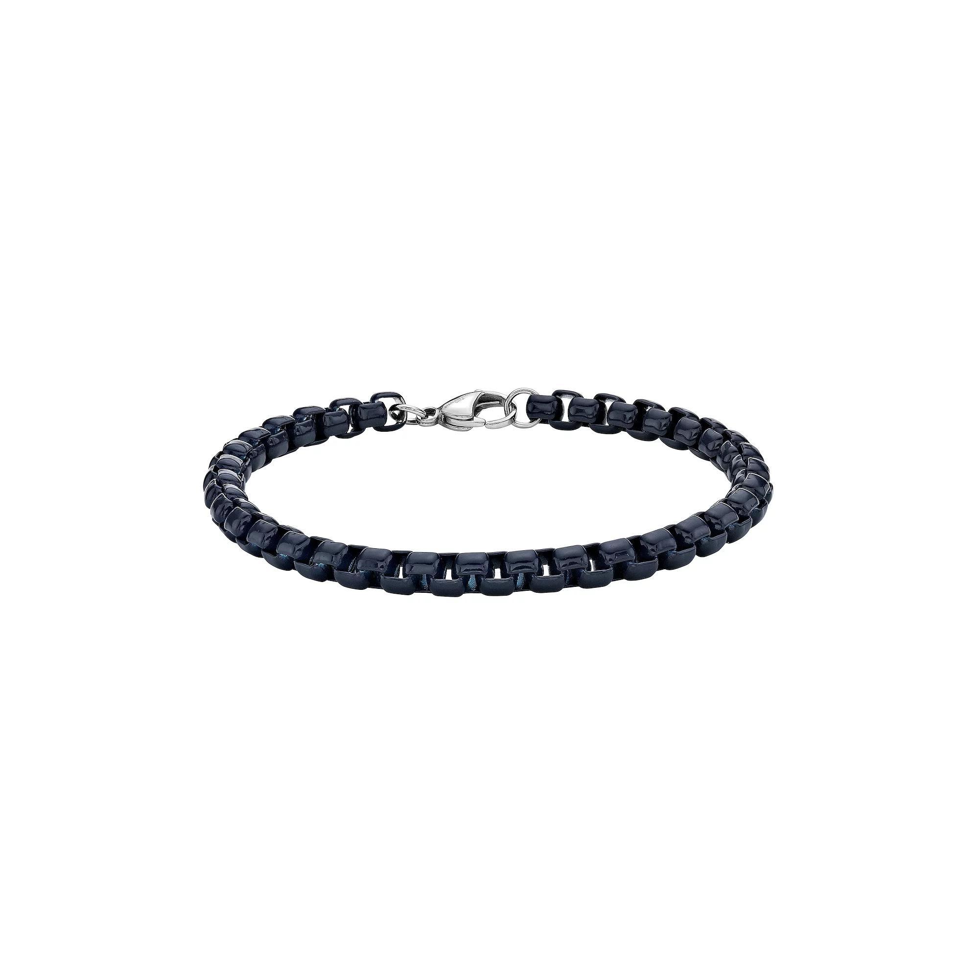 Men's LYNX Blue Acrylic Coated Stainless Steel Box Chain Bracelet, Size: 9" Product Image
