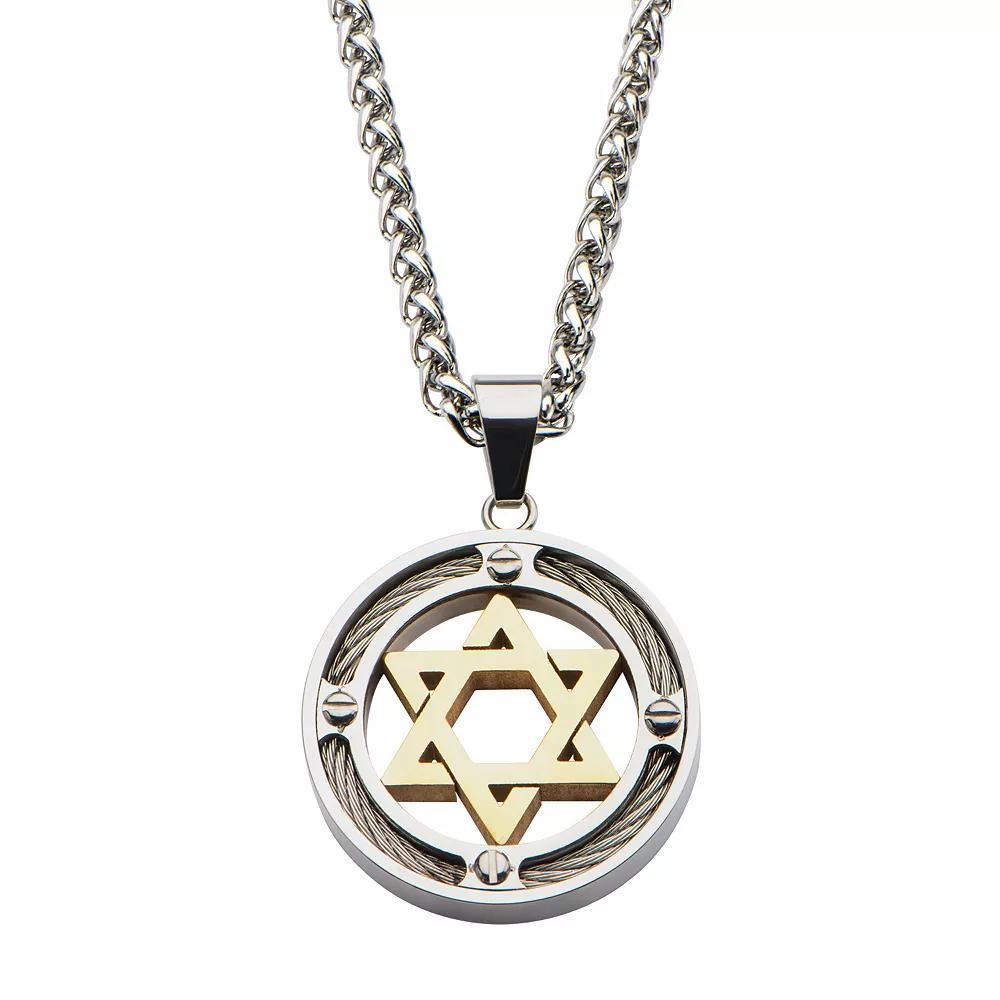Mens Stainless Steel Gold Ion Plated Star of David Pendant Necklace Two Tone Product Image