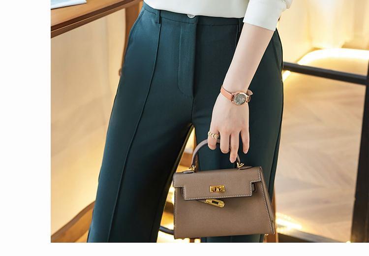 Long-Sleeve Plain Bow Blouse Product Image