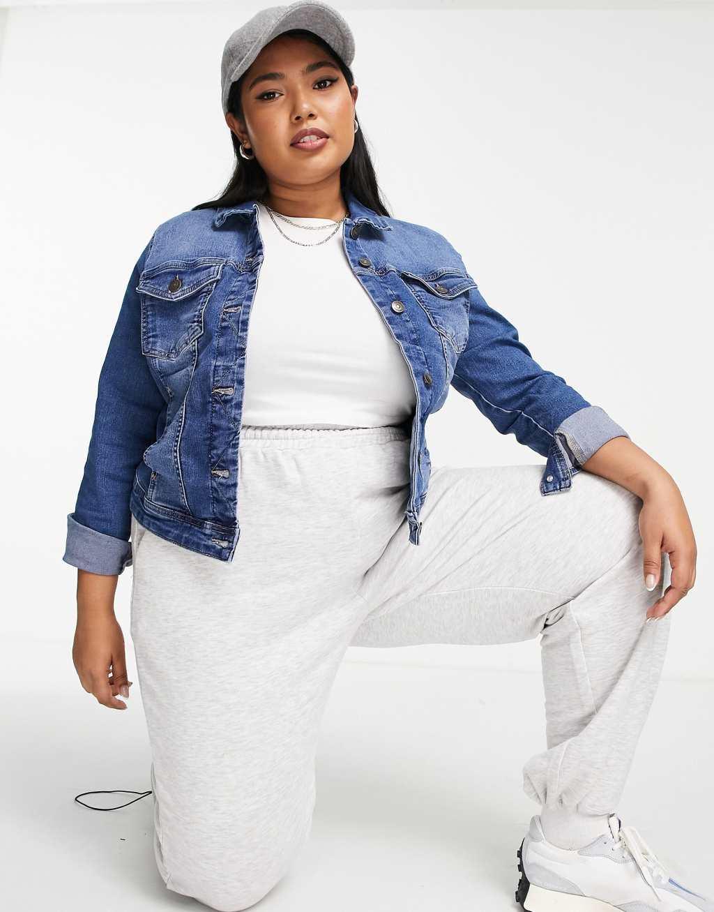 Only Curve denim jacket in mid blue wash   Product Image