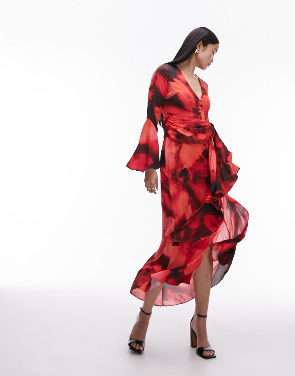 Topshop button down V-neck tie front midi dress Product Image
