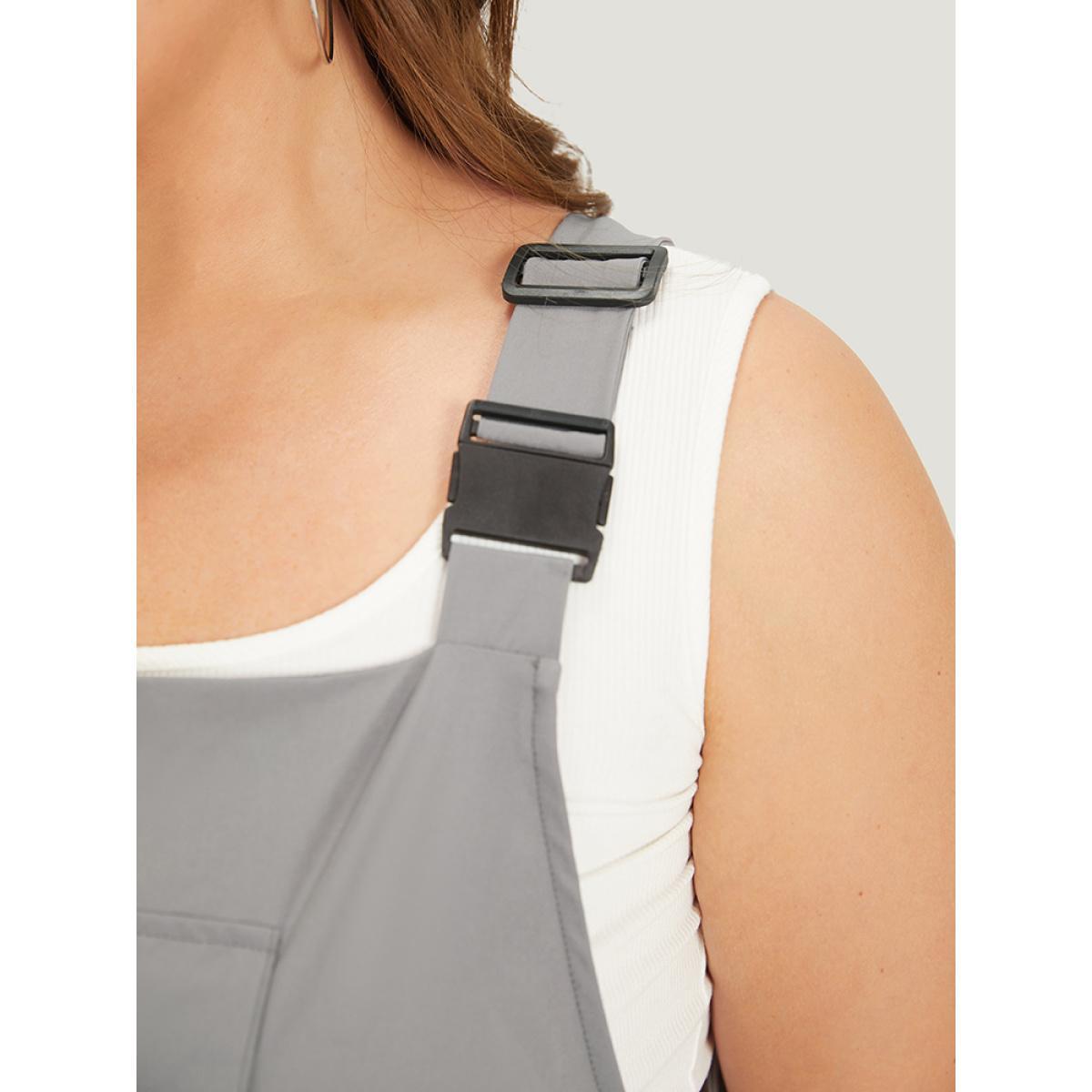 Plus Size Gray Solid Flap Pocket Drawstring Side Overall Jumpsuit Women Casual Sleeveless Spaghetti Strap Dailywear Loose Jumpsuits BloomChic 28/5X Product Image