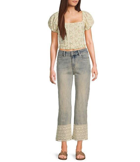 Evolutionary Floral Print Square Neck Short Puff Sleeve Top Product Image