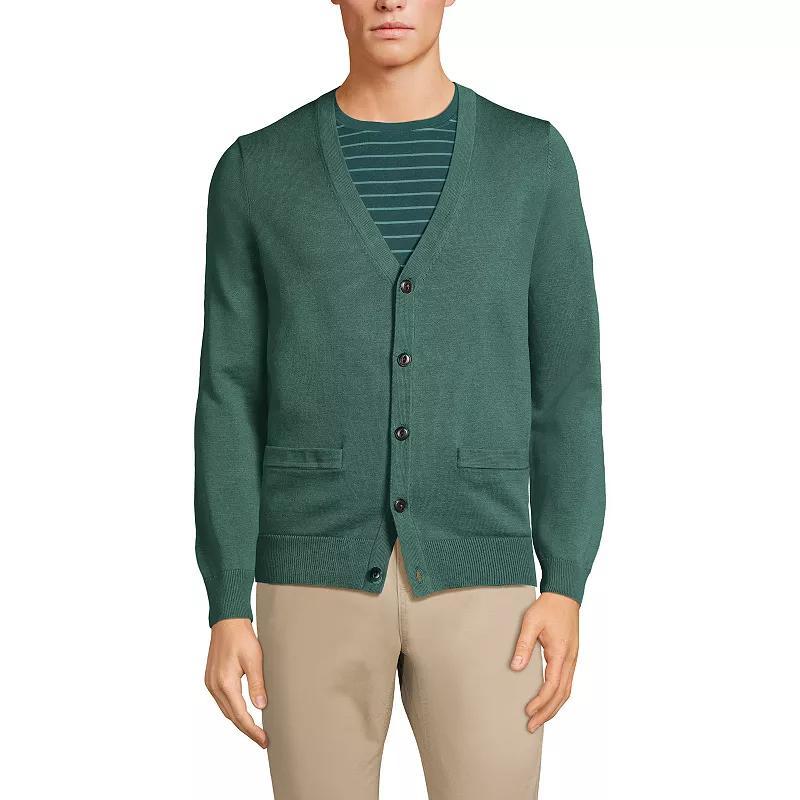 Men's Lands' End Fine Gauge Cotton Cardigan Sweater, Size: Medium, Grey Heather Product Image