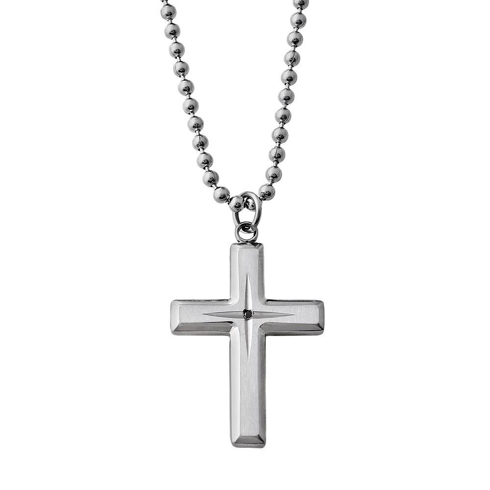 Stainless Steel Black Diamond Accent Cross Pendant - Men, Men's, Size: 24" Product Image