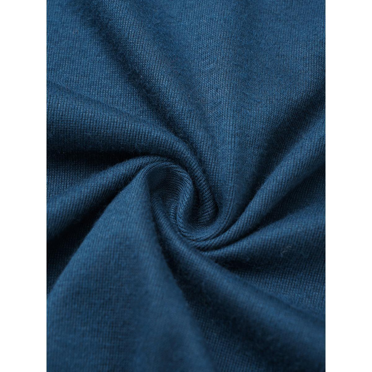 Plus Size Round Neck Shirred Contrast Raglan Sleeve T-shirt Indigo Women Elegant Contrast Plain Round Neck Dailywear T-shirts BloomChic 22-24/3X Product Image
