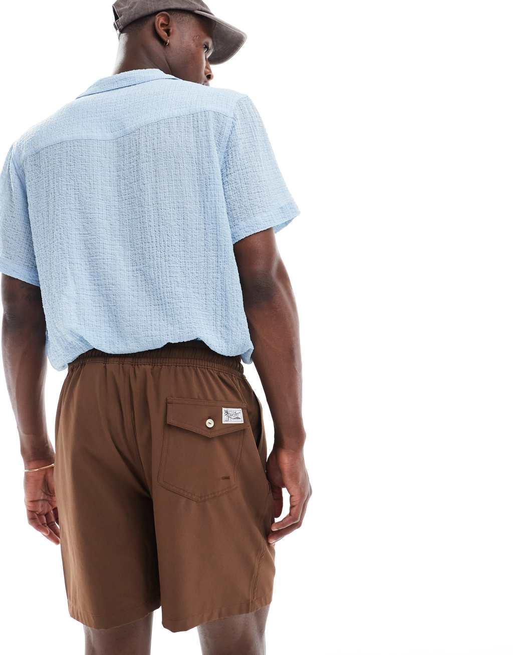 Polo Ralph Lauren Traveler icon logo swim shorts in light brown Product Image