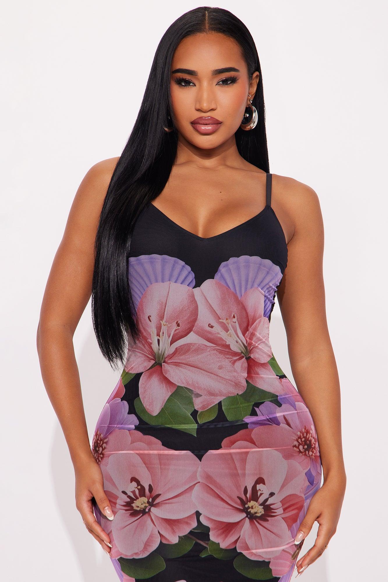 Blooming Mesh Floral Midi Dress - Purple/combo Product Image