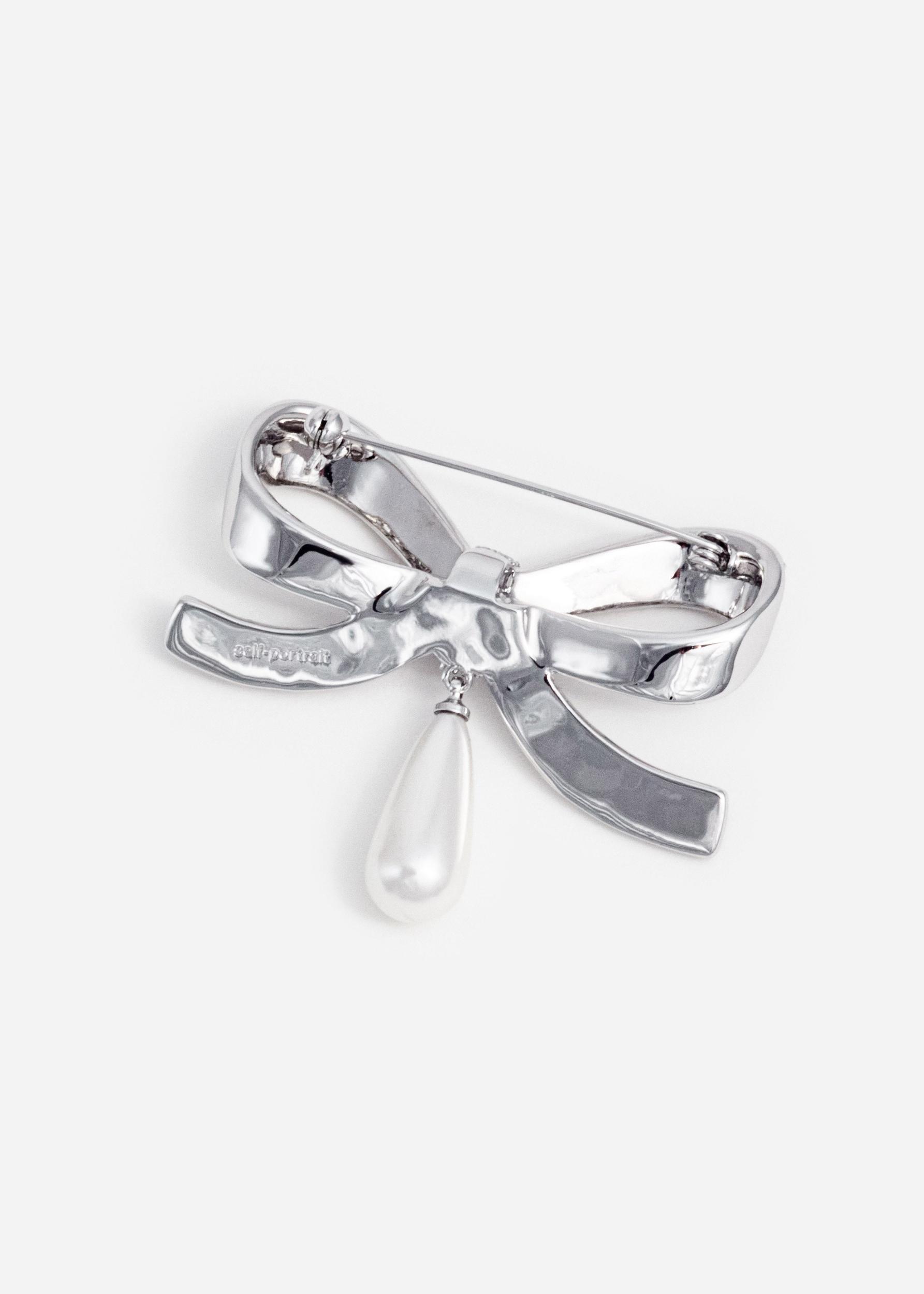 Crystal Bow Pearl Droplet Brooch Product Image